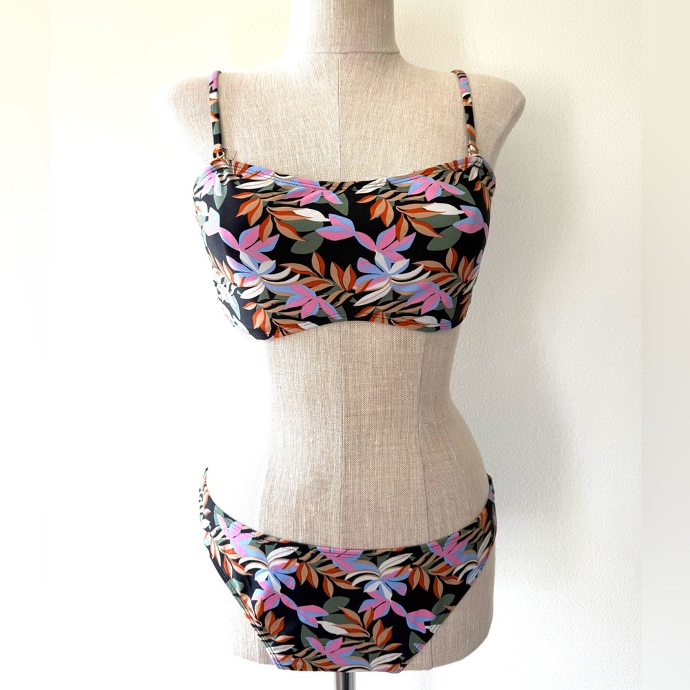 Cabana Del Sol Tropical Floral Print Bandeau Bikini Set